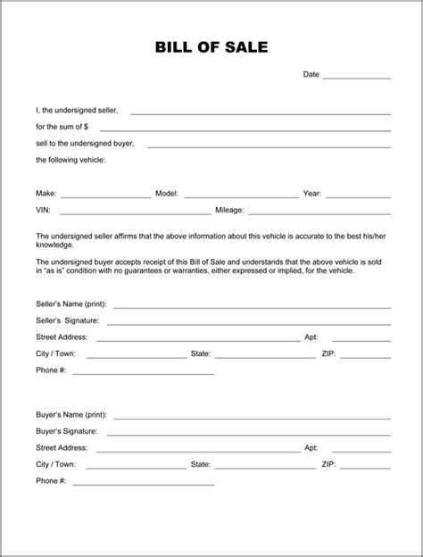 Free Printable Bill Of Sale Form Form Generic