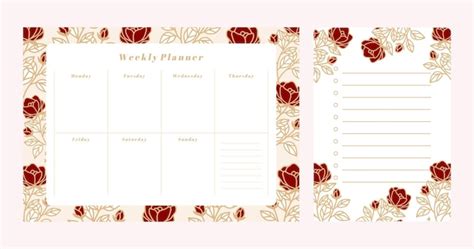 Conjunto De Planificador Semanal Floral Y Plantilla De Bloc De Notas De Lista De Tareas Vector