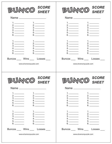 Free Printable Bunco Templates