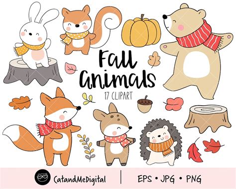 Fall Animals Clipart Autumn Woodland Png Fall Clipart Forest Etsy