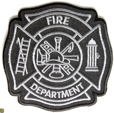 Fire Department Black Silver Patch Embroidered Patches Firefighter