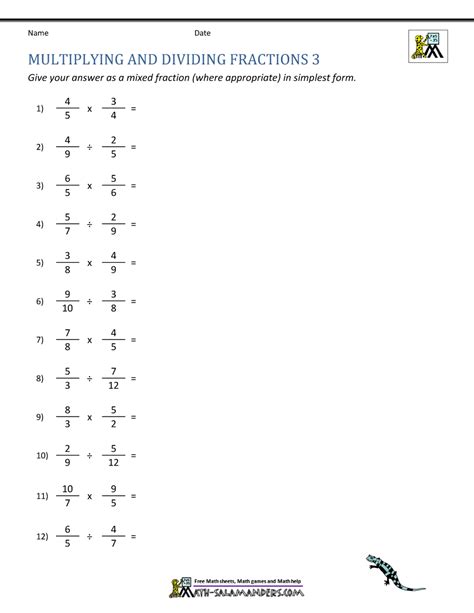 Multiplying And Dividing Fractions Free Printable Worksheets