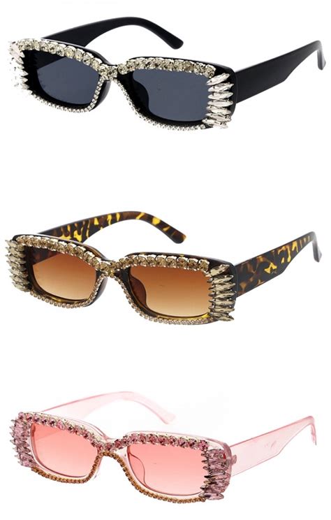 exquisite rhinestones decorated luxury fashion square sunglasses