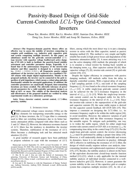 Pdf Passivity Based Design Of Grid Side Current Controlled Lcl Type