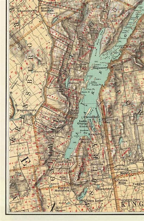 Lake George 1895 Map New York Custom Reprint Bien State Atlas Etsy