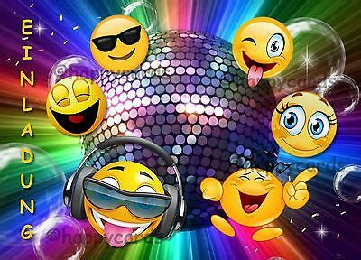 Manche emojis stehen allerdings auch für sich: 8 Einladungskarten Smiley Emoji Geburtstag Kinder Disco ...