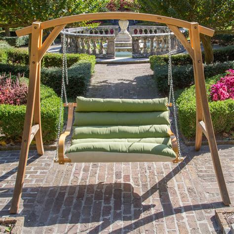 Deluxe Cushion Curved Oak Double Swing Made With Sunbrella Spectrum