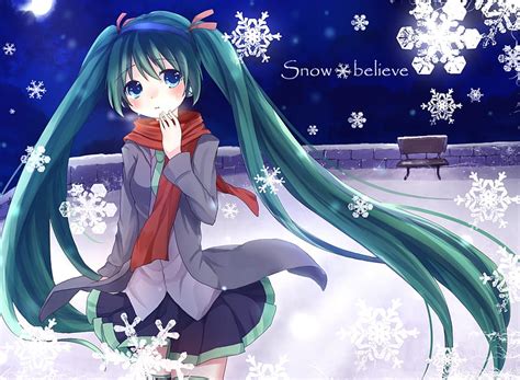 Nieve Cree Bonita Hatsune Miku Hermosa Muslos Anime Belleza Vocaloids Fondo De Pantalla