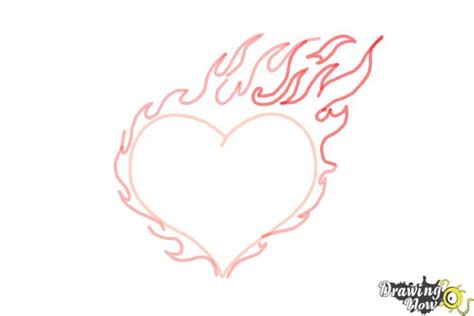 How To Draw A Flaming Heart Drawingnow