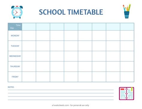 Free Printable School Timetable Template