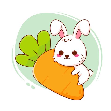Cute Cartoon Character Of Bunny Hugging Big Carrot Hand Drawn Style Flat Character