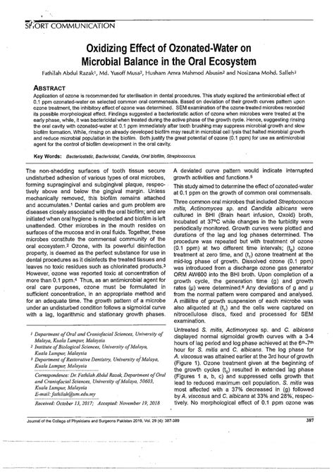Pdf Oxidizing Effect Of Ozonated Water On Microbial Balance In The