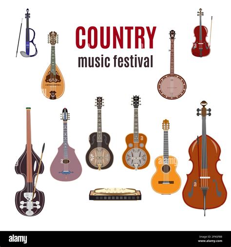 Vector Set Of Country Music Instruments Flat Design Stock Vector Image