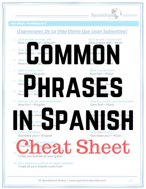 Common Phrases In Spanish Cheat Sheet Pdf