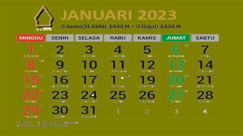 Kalender 2023 Jawa Dan Hijriyah Bulan Januari Serta Jadwal Hari Libur