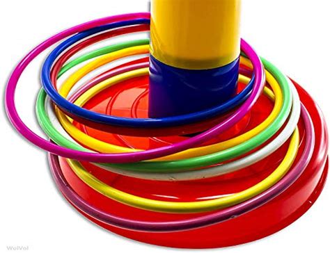 Elecnewell 18 Ring Toss Game Set Rainbow And Stacking And Nesting Cups