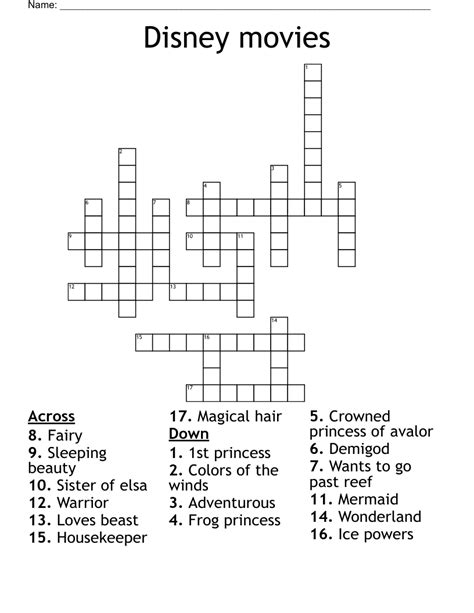 Printable Disney Crossword Puzzles