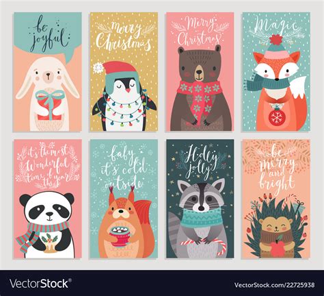 Check spelling or type a new query. Christmas cards with animals hand drawn style Vector Image