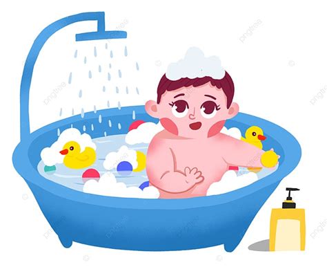 Novo Desenho Animado Bebé A Tomar Banho Na Banheira Ilustração Original