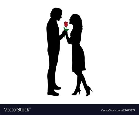 Silhouette Man In Love Gives Rose To Woman Vector Image