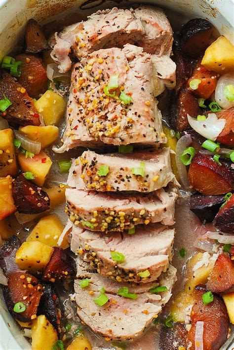 Remove skillet from the oven and place pork onto a plate. Baked Pork Tenderloin with Apples and Plums - Julia's Album
