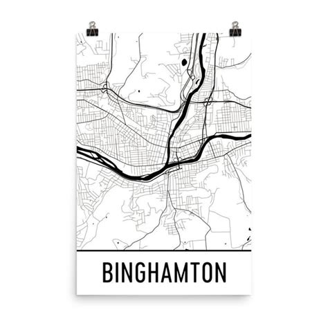 Binghamton Ny Street Map Poster Wall Print By Modern Map Art