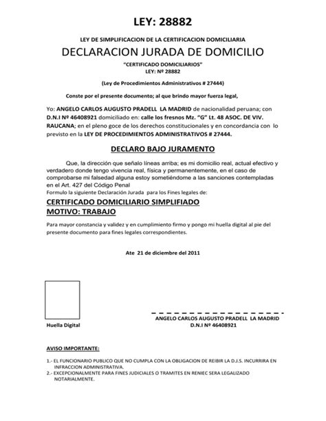 Declaracion Jurada De Domicilio
