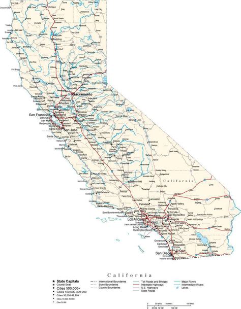 california illustrator vector map with cities roads and images