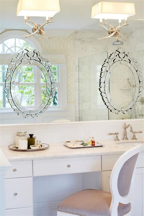Bathroom vanity cabinet with vintage style mirror. Traditional Master Bathroom Vanity With Venetian Mirrors ...
