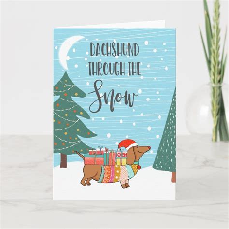 Christmas Card Dachshund Through The Snow Card Size 5 X 7