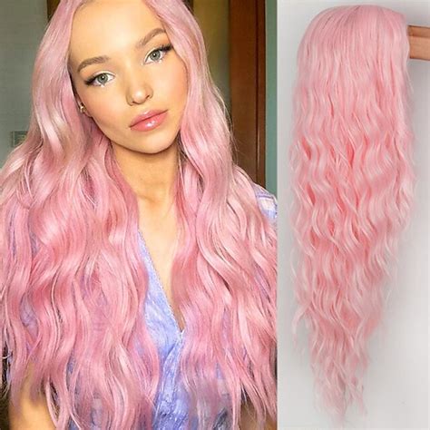 Pink Wigs For Women Synthetic Wig Body Wave Middle Part Wig Pink Medium Length A1 A2 A3 A4 A5