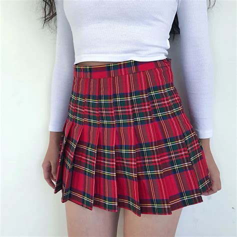 Women Tartan Sexy Plaid Skirts Harajuku Fashion Mini Skirt Casual Side