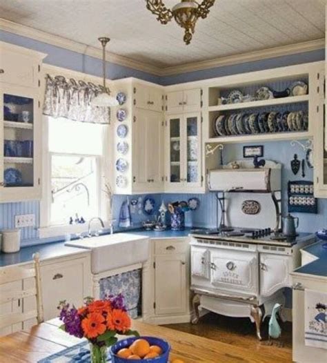25 Cottage Touches Kuchyn ModrÁ Blue Kitchen Selské Kuchyně