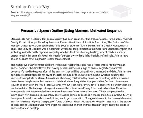 ⇉persuasive Speech Outline Using Monroes Motivated Sequence Essay