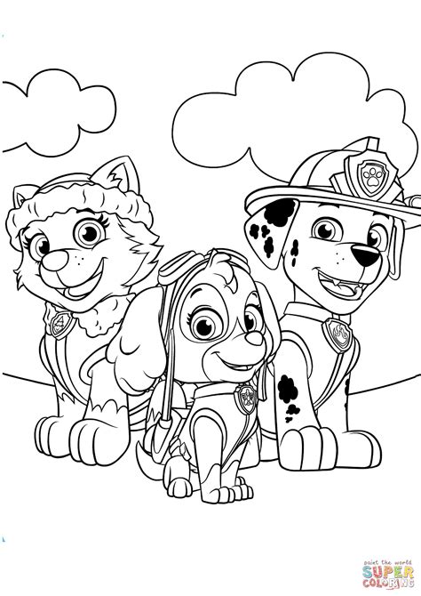 Jan 02, 2018 · join ryder and his paw patrol friends on their adventures to protect the community. Everest, Marshall and Skye coloring page | Free Printable ...