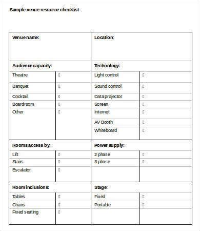 venue checklist template   word  documents