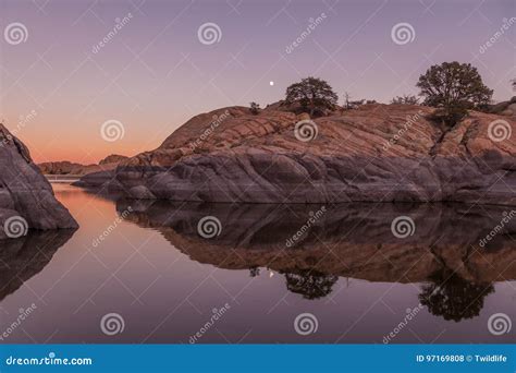 Willow Lake Moonrise Reflection At Sunset Stock Photo Image Of
