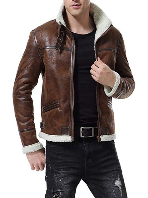 Mens Vintage Distressed Brown Fur Leather Jacket