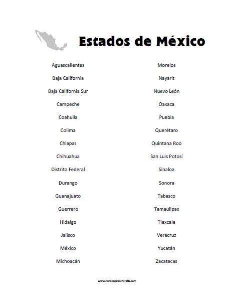 Lista De Estados De México