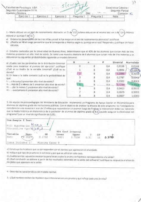Modelo De Examen 2do Parcial Estadística 2019 2c Estadistica