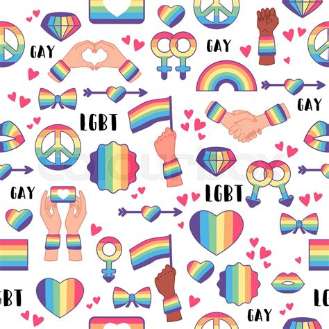 Seamless Pattern With Rainbow Lgbt Rights Symbols Stock Vector Colourbox