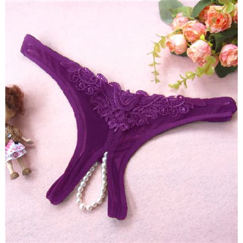 Sexy Purple Crotchless Applique Pearl Panty PT