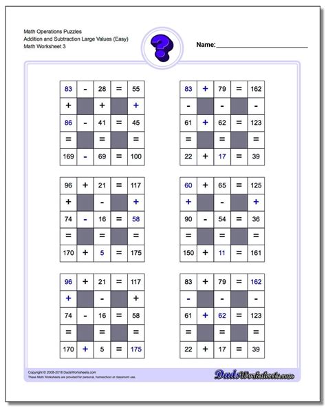 Addition And Subtraction Logic Puzzles With Missing Values And