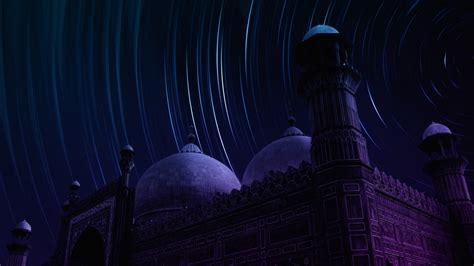 Badshahi Mosque Purple Star Trail Wallpapers Hd