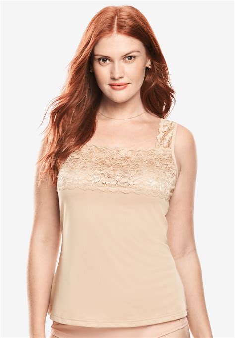 Silky Lace Trimmed Camisole Slip By Comfort Choice® Plus Size