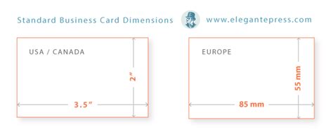 Standard sizes can differ from region to region by as much as 0.2 inches (5 mm). Business Card Sizes & Shapes | ELEGANTE PRESS