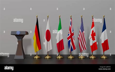 Sommet De G7 Drapeaux Des Membres Du Groupe Des Sept G7 Et Liste Des