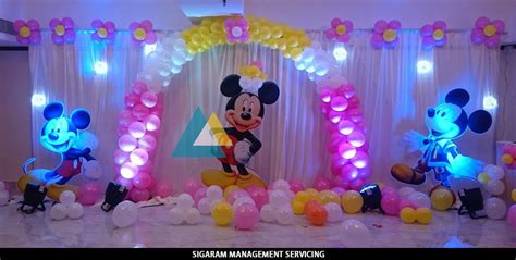 Display jungle decorations for a kid's birthday party if they love animals. Mickey Mouse Themed Birthday Decoration @ Le Royal Park ...