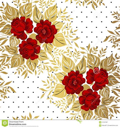 Rose peony flower vintage baroque victorian frame border floral ornament scroll engraved retro pattern tattoo filigree vector. Red Roses On Gold Background. Floral Pattern. Stock Vector ...