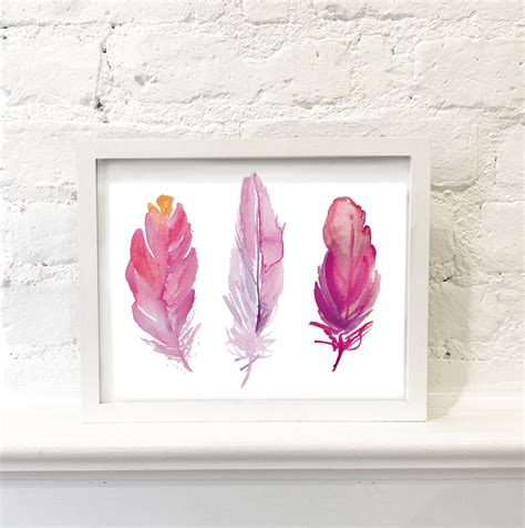 3 Pink Watercolor Feathers Multiple Sizes Included For Instant